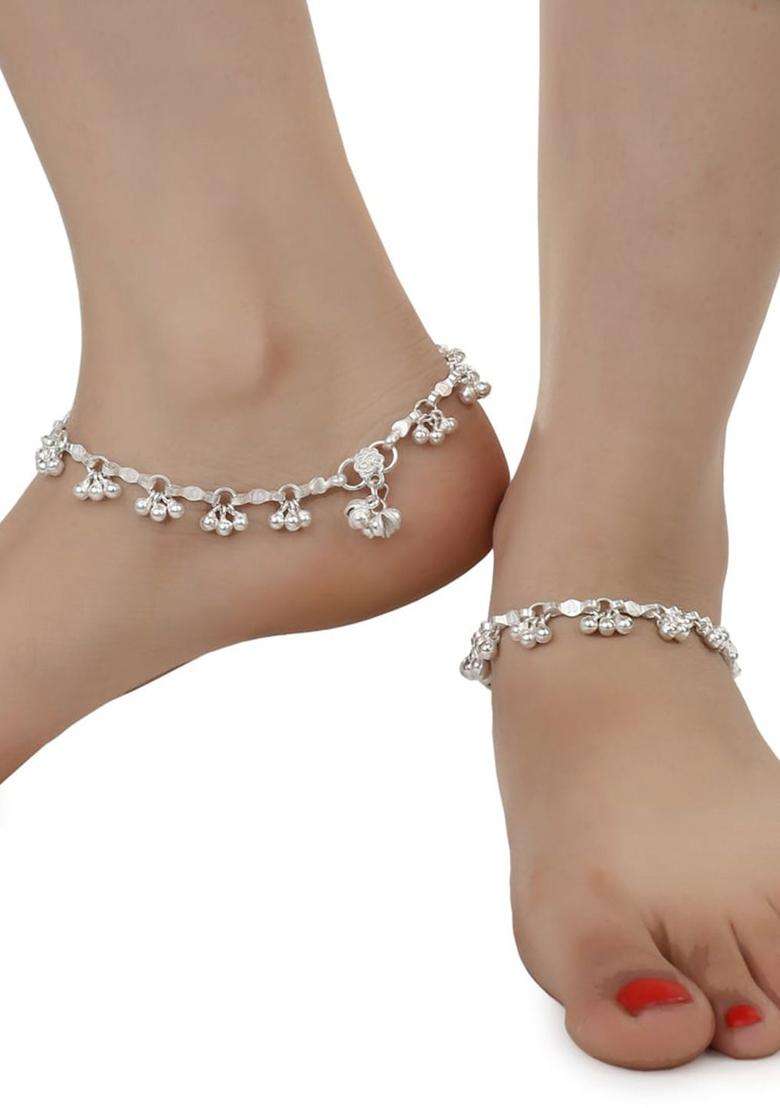 Gold-Plated Chain & Silver-Plated Anklets Jewellery Set for Women | Traditional Temple Jewellery for Wedding & Festive Wear | Gift for Her - Indya