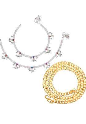 Gold-Plated Chain & Silver-Plated Anklets Jewellery Set for Women | Traditional Temple Jewellery for Wedding & Festive Wear | Gift for Her