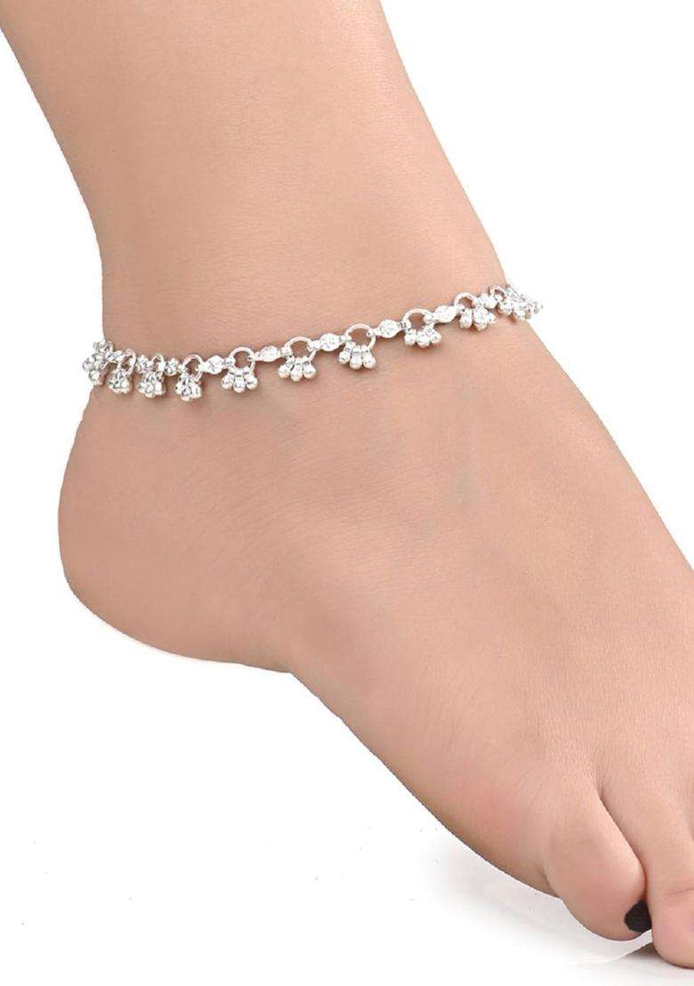 Set of 2 Silver-Plated Anklets & Gold-Plated AD-Studded Earrings Set for Women | Stylish Party & Everyday Wear | Gift for Her - Indya
