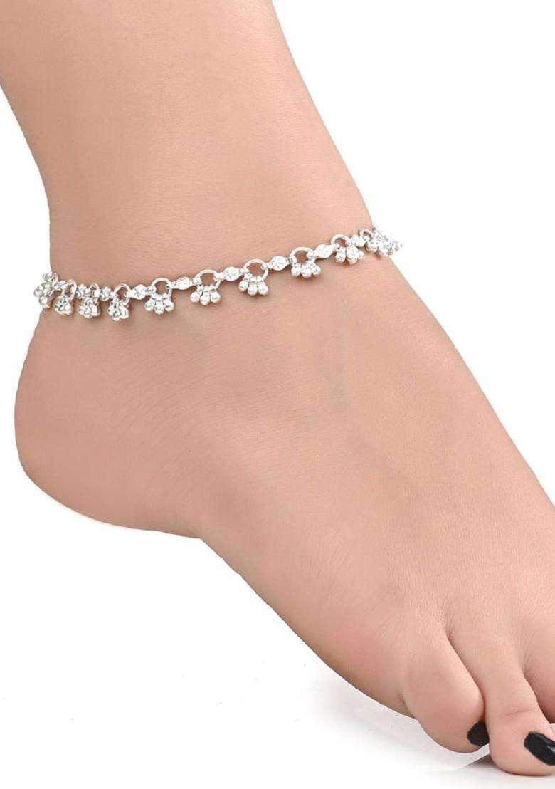Set of 2 Silver-Plated Anklets & Gold-Plated AD-Studded Earrings Set for Women | Stylish Party & Everyday Wear | Gift for Her - Indya