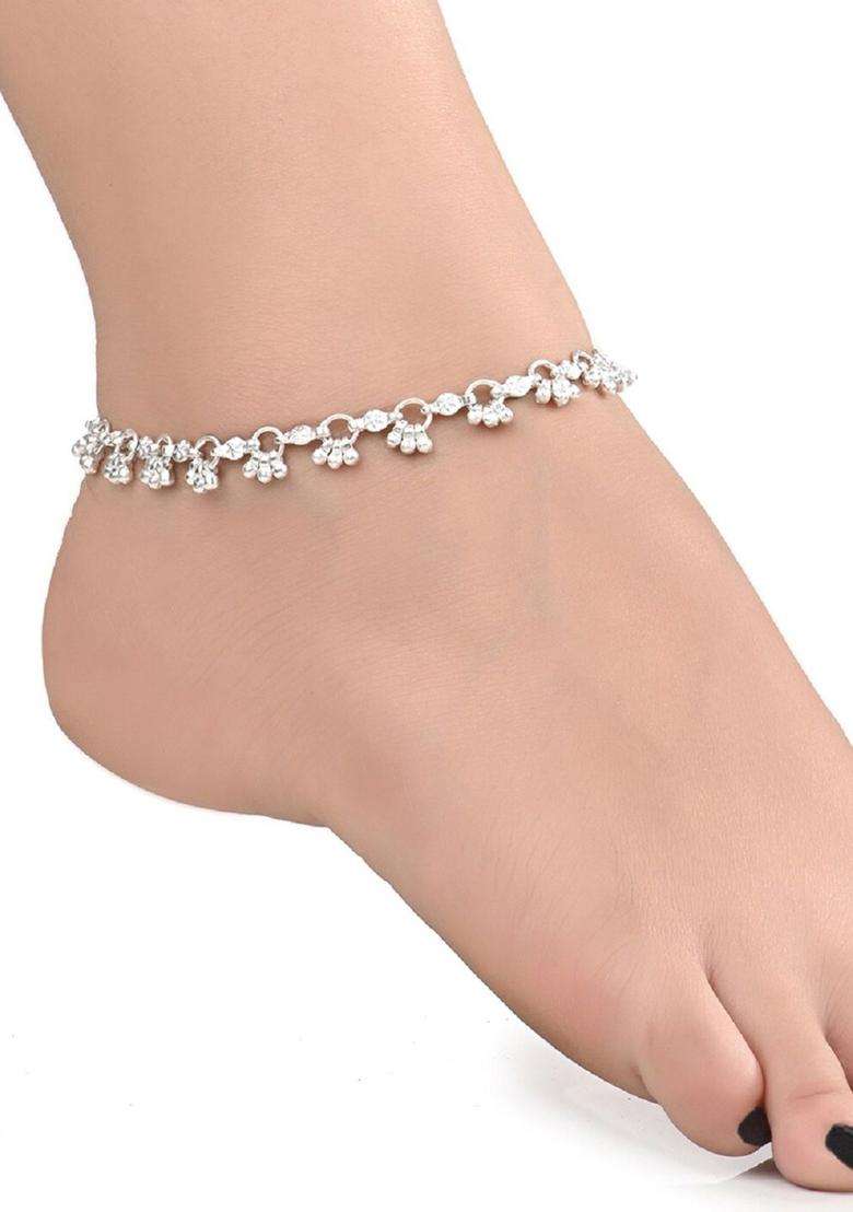 Set of 2 Silver-Plated Anklets & Gold-Plated AD-Studded Earrings Set for Women | Stylish Party & Everyday Wear | Gift for Her - Indya