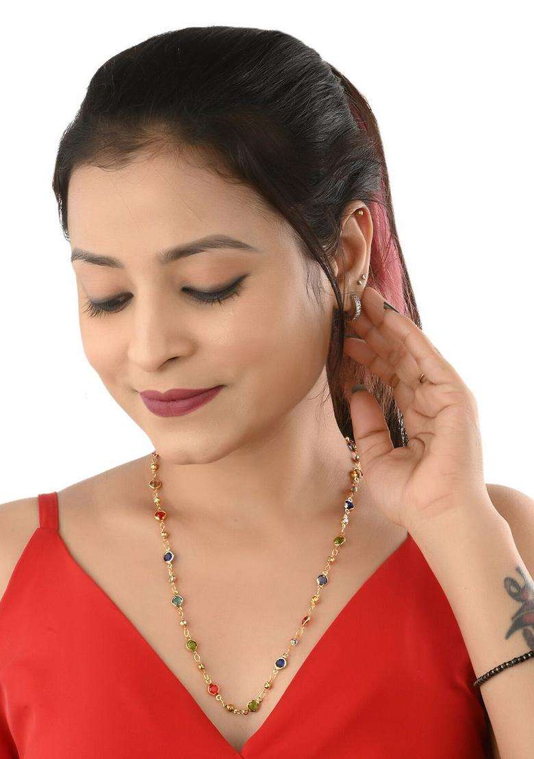 Brass Gold-Plated Stone-Studded Chain for Men & Women | Traditional Temple Jewellery for Wedding & Festive Wear | Festive Gift - Indya