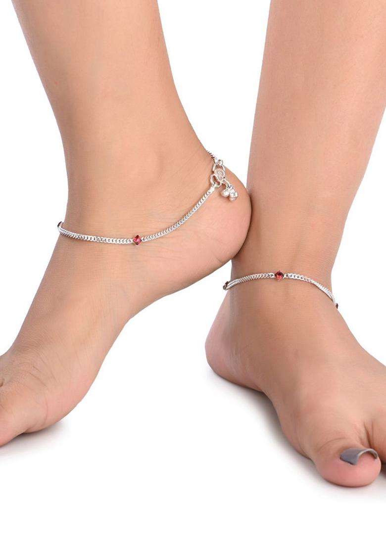 Silver-Plated Beaded Anklets with Gold-Plated Chain for Women | Traditional Temple Jewellery for Wedding & Festive Wear | Gift for Her - Indya