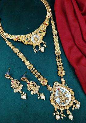 Gold-Plated Stone-Studded & Beaded Temple Jewellery Set for Women | Traditional Temple Jewellery for Wedding & Festive Wear | Gift for Her