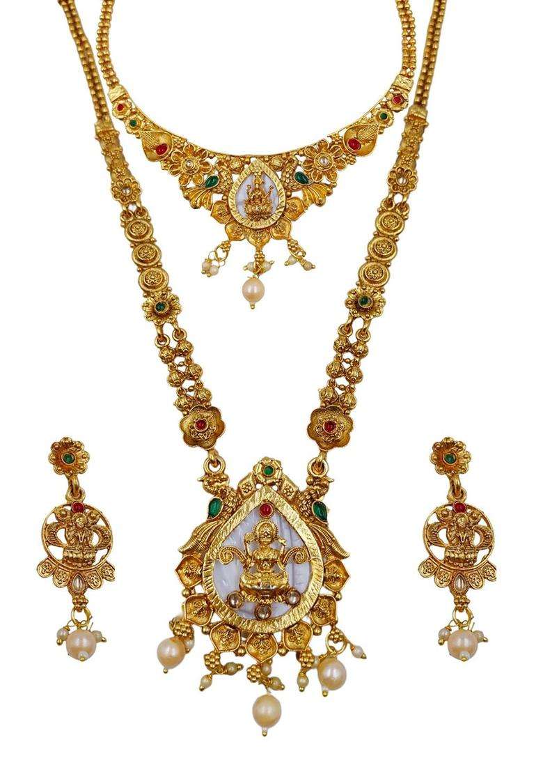 Gold-Plated Stone-Studded & Beaded Temple Jewellery Set for Women | Traditional Temple Jewellery for Wedding & Festive Wear | Gift for Her - Indya