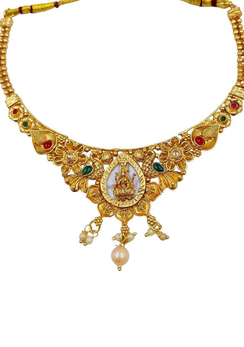 Gold-Plated Stone-Studded & Beaded Temple Jewellery Set for Women | Traditional Temple Jewellery for Wedding & Festive Wear | Gift for Her - Indya