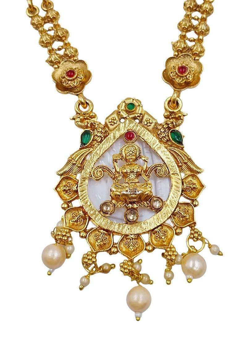 Gold-Plated Stone-Studded & Beaded Temple Jewellery Set for Women | Traditional Temple Jewellery for Wedding & Festive Wear | Gift for Her - Indya
