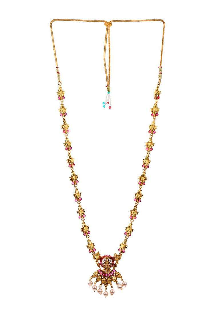 Gold-Plated Stone-Studded & Pearls Beaded Jewellery Set for Women | Traditional Temple Jewellery for Wedding & Festive Wear | Gift for Her - Indya