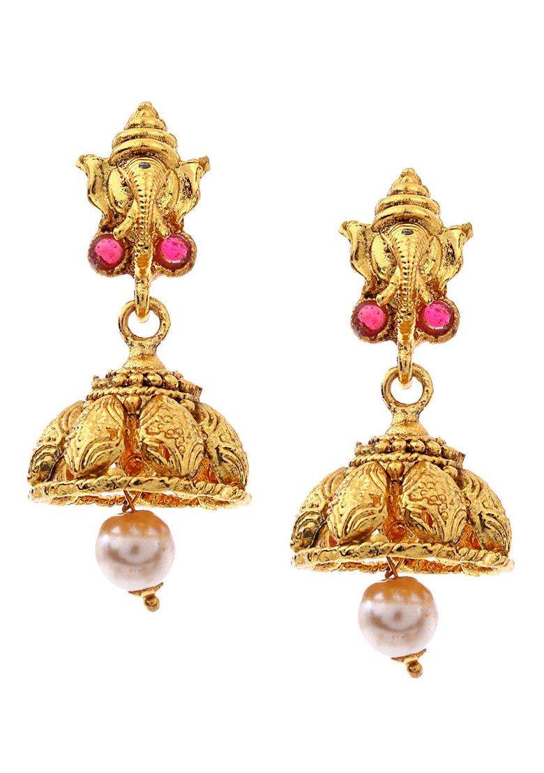 Gold-Plated Stone-Studded & Pearls Beaded Jewellery Set for Women | Traditional Temple Jewellery for Wedding & Festive Wear | Gift for Her - Indya