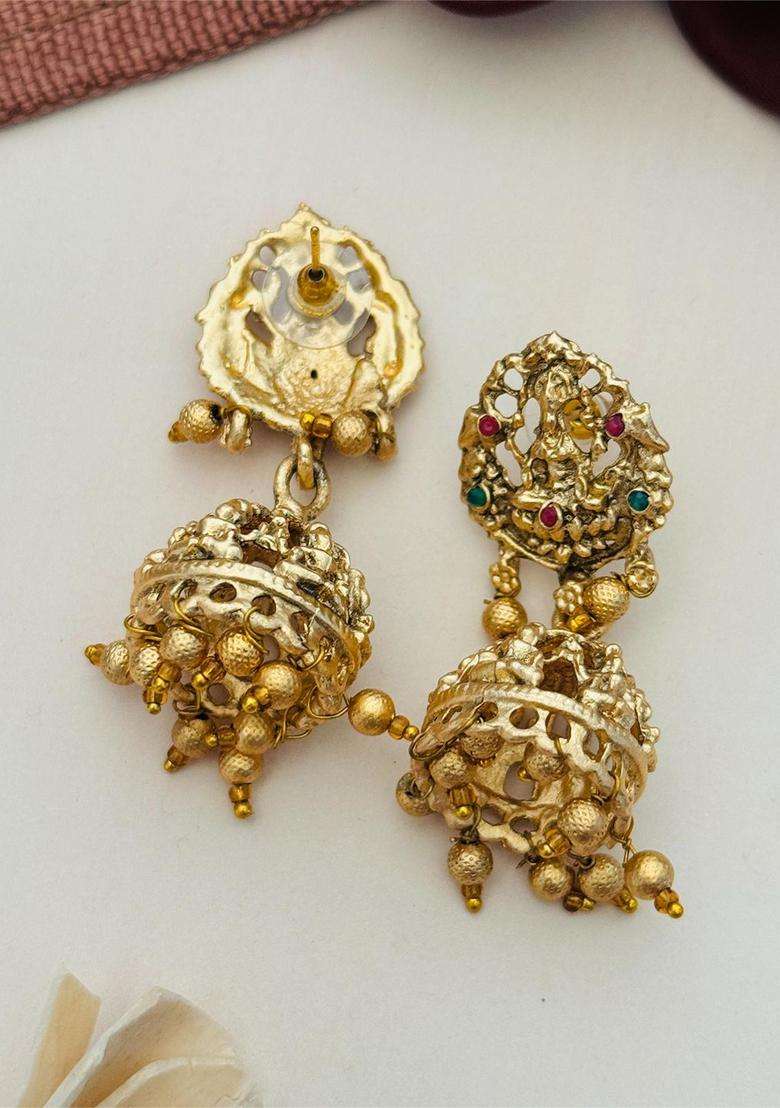 Gold-Plated Artificial Stones & Beads Studded & Beaded Temple Jewellery Set for Women | Traditional Temple Jewellery for Wedding & Festive Wear | Gift for Her - Indya