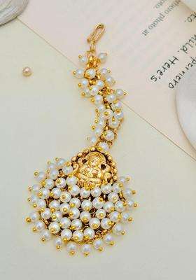 Gold-Plated Stones and Beaded Studded Maang Tikka Head Jewellery for Women | Traditional Temple Jewellery for Wedding & Festive Wear | Gift for Her