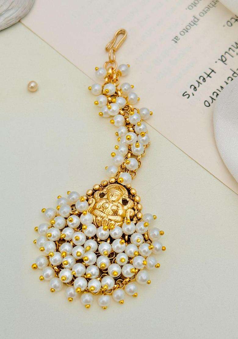 Gold-Plated Stones and Beaded Studded Maang Tikka Head Jewellery for Women | Traditional Temple Jewellery for Wedding & Festive Wear | Gift for Her - Indya