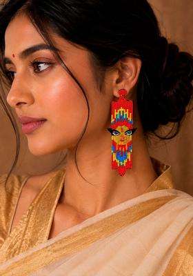 Artificial Beaded Temple Geometric Shaped Drop Earrings for Women | Traditional Temple Jewellery for Wedding & Festive Wear | Gift for Her
