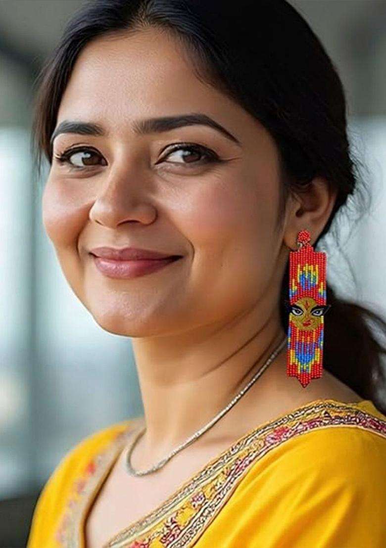 Artificial Beaded Temple Geometric Shaped Drop Earrings for Women | Traditional Temple Jewellery for Wedding & Festive Wear | Gift for Her - Indya