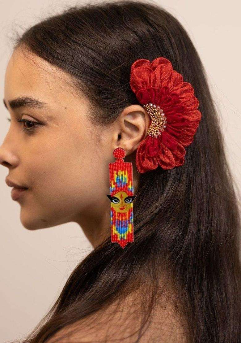 Artificial Beaded Temple Geometric Shaped Drop Earrings for Women | Traditional Temple Jewellery for Wedding & Festive Wear | Gift for Her - Indya