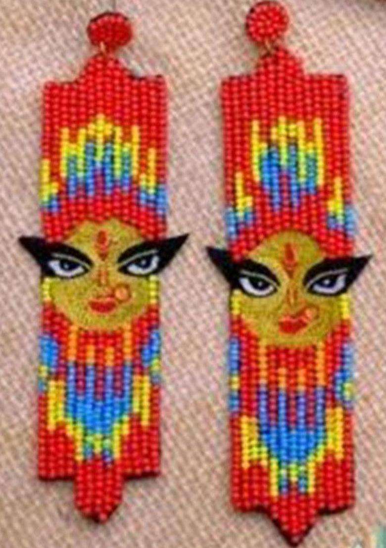 Artificial Beaded Temple Geometric Shaped Drop Earrings for Women | Traditional Temple Jewellery for Wedding & Festive Wear | Gift for Her - Indya