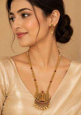 Gold-Plated Lakshmi Pendant Necklace Set for Women | Traditional Temple Jewellery for Wedding & Festive Wear | Gift for Her
