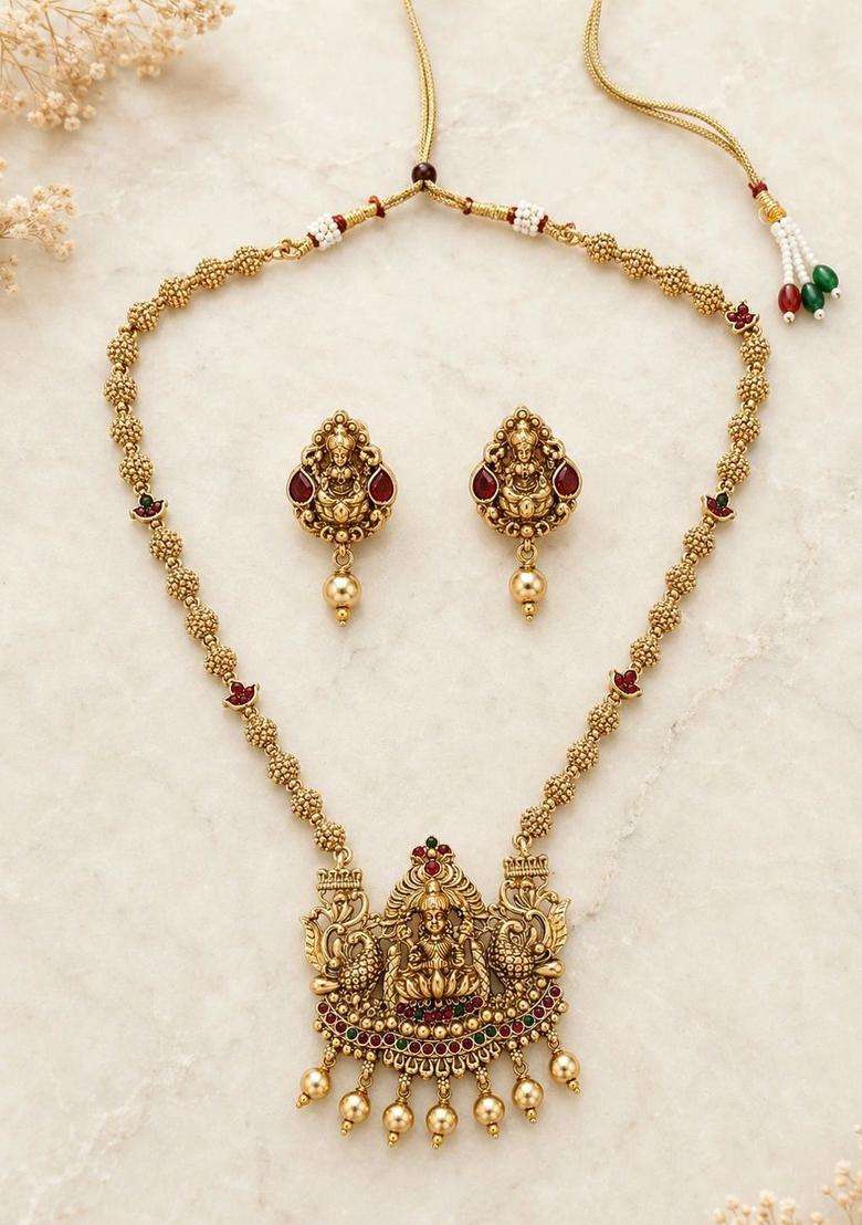 Gold-Plated Lakshmi Pendant Necklace Set for Women | Traditional Temple Jewellery for Wedding & Festive Wear | Gift for Her - Indya