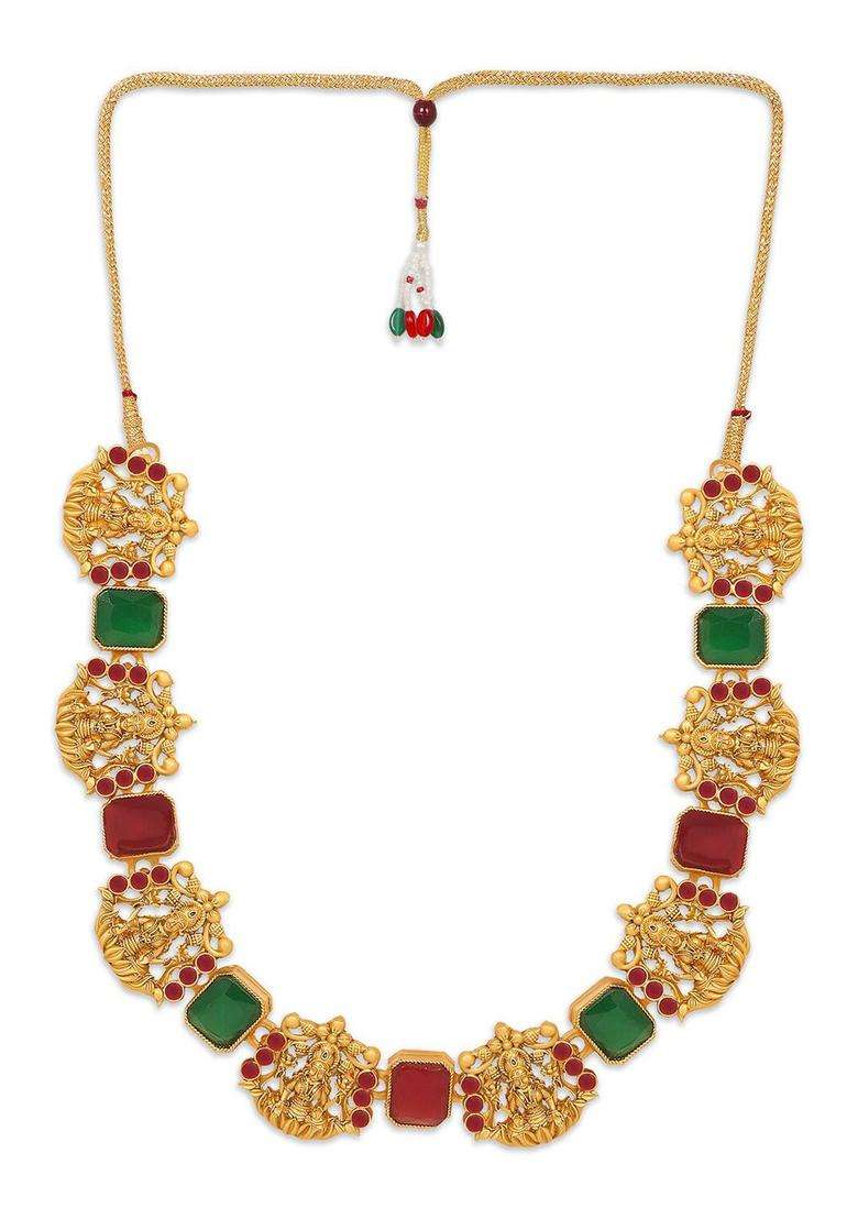 Gold-Plated Red Stone-Studded Temple Jewellery Set for Women | Traditional Temple Jewellery for Wedding & Festive Wear | Gift for Her - Indya