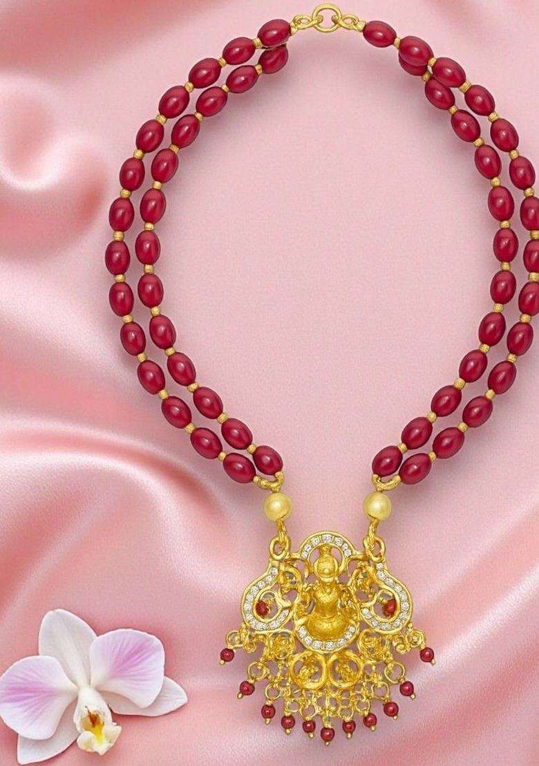 Gold-Plated Bead Necklace for Women | Traditional Temple Jewellery for Wedding & Festive Wear | Gift for Her - Indya