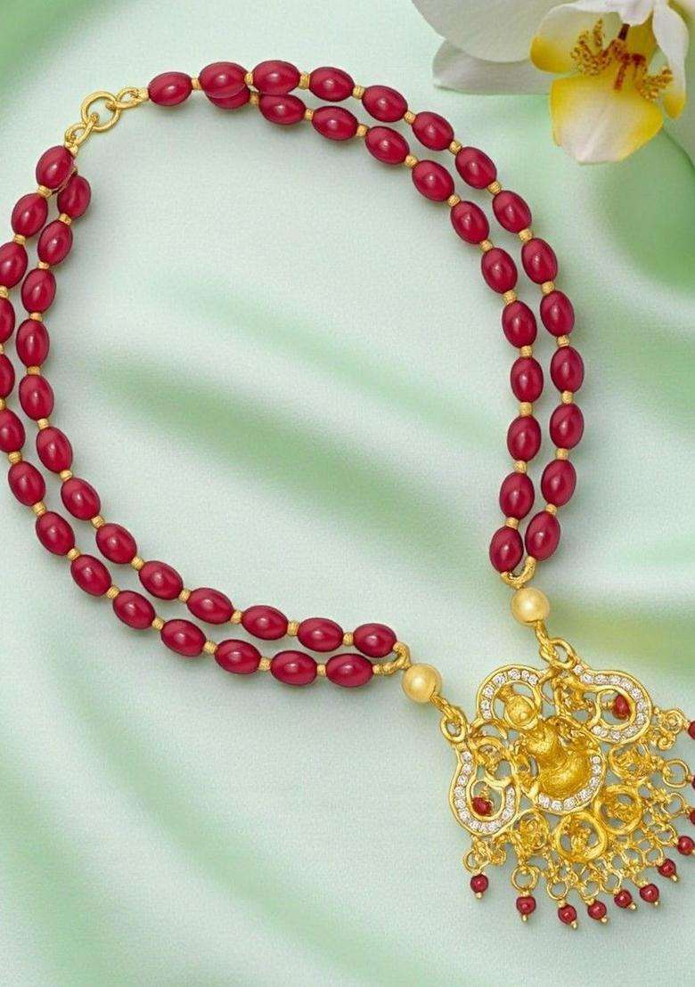 Gold-Plated Bead Necklace for Women | Traditional Temple Jewellery for Wedding & Festive Wear | Gift for Her - Indya