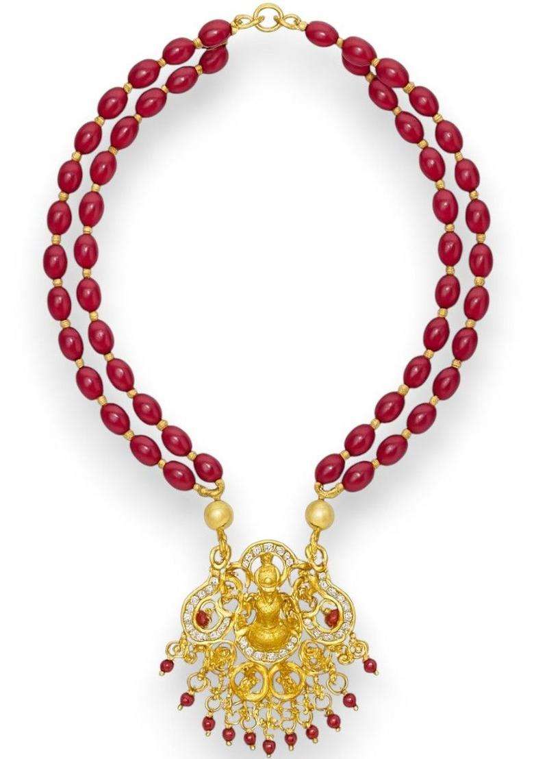 Gold-Plated Bead Necklace for Women | Traditional Temple Jewellery for Wedding & Festive Wear | Gift for Her - Indya