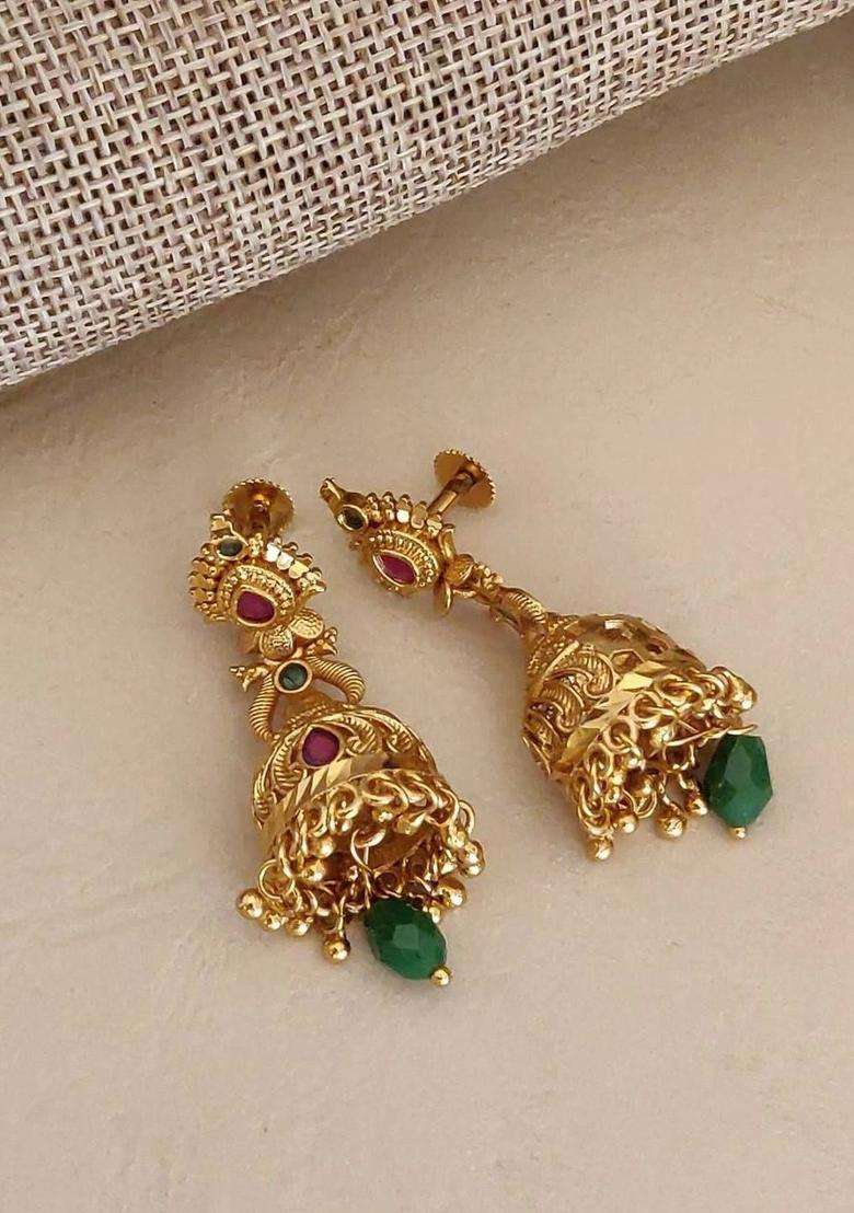 Gold-Plated Jhumkas Earrings for Women | Traditional Temple Jewellery for Wedding & Festive Wear | Gift for Her - Indya