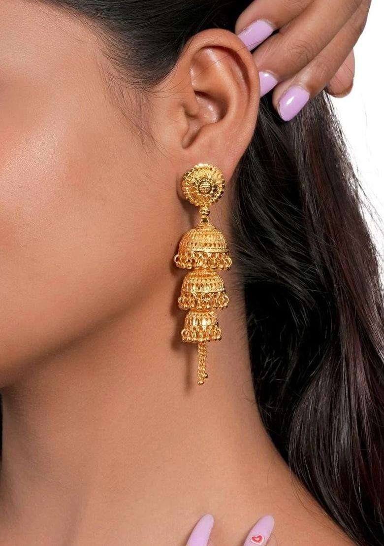 Gold-Plated Circular Jhumkas Earrings for Women | Traditional Temple Jewellery for Wedding & Festive Wear | Gift for Her - Indya