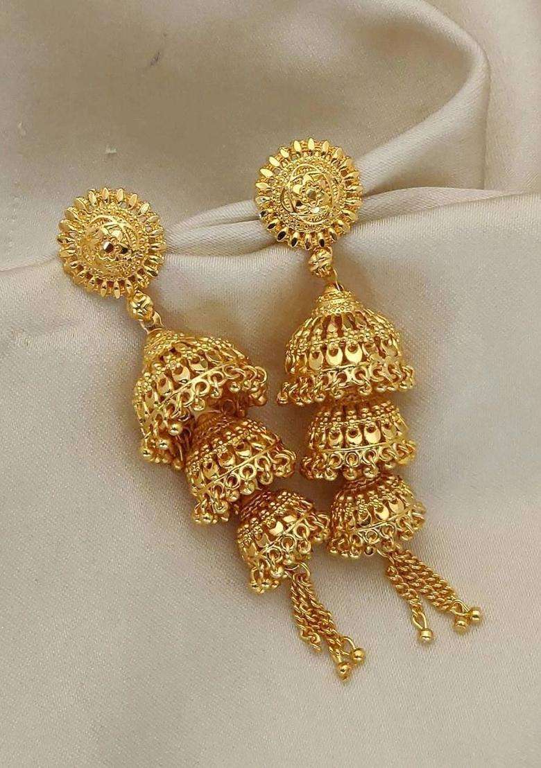 Gold-Plated Circular Jhumkas Earrings for Women | Traditional Temple Jewellery for Wedding & Festive Wear | Gift for Her - Indya
