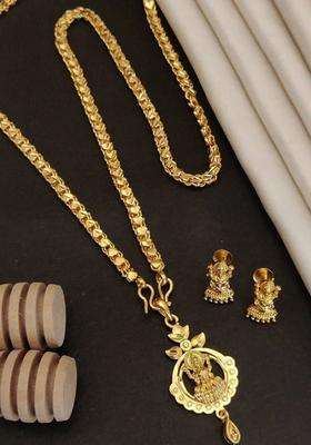 Gold-Plated Temple American Diamond Pendant and Earrings for Women | Traditional Temple Jewellery for Wedding & Festive Wear | Gift for Her