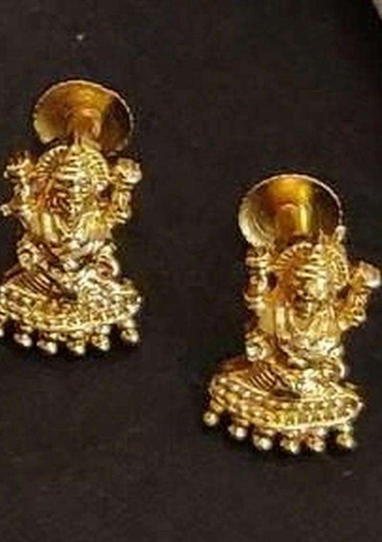 Gold-Plated Temple American Diamond Pendant and Earrings for Women | Traditional Temple Jewellery for Wedding & Festive Wear | Gift for Her - Indya