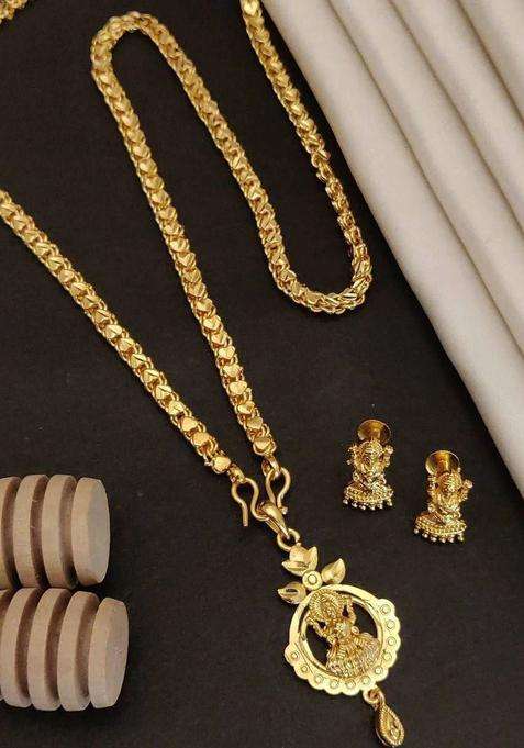 Gold-Plated Temple American Diamond Pendant and Earrings for Women | Traditional Temple Jewellery for Wedding & Festive Wear | Gift for Her