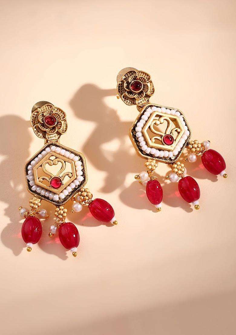 22K Gold-Plated Kundan Stone-Studded & Pearls BeadedTemple JewellerySet for Women | Traditional Temple Jewellery for Wedding & Festive Wear | Gift for Her - Indya