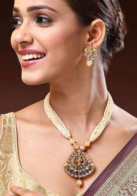 18K Gold-Plated Kundan Stone-Studded & Pearls BeadedTemple JewellerySet for Women | Traditional Temple Jewellery for Wedding & Festive Wear | Gift for Her