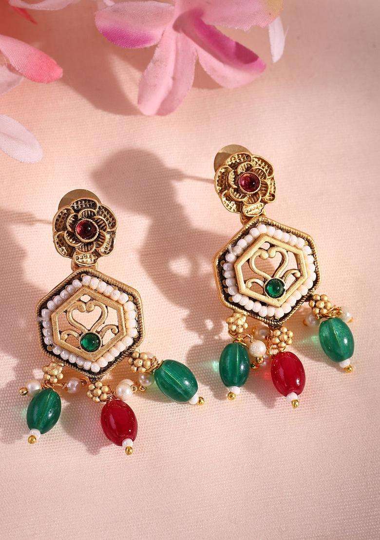 22K Gold-Plated Kundan-Studded & Multistrand Pearl-Beaded Temple Jewellery Set for Women | Traditional Temple Jewellery for Wedding & Festive Wear | Gift for Her - Indya