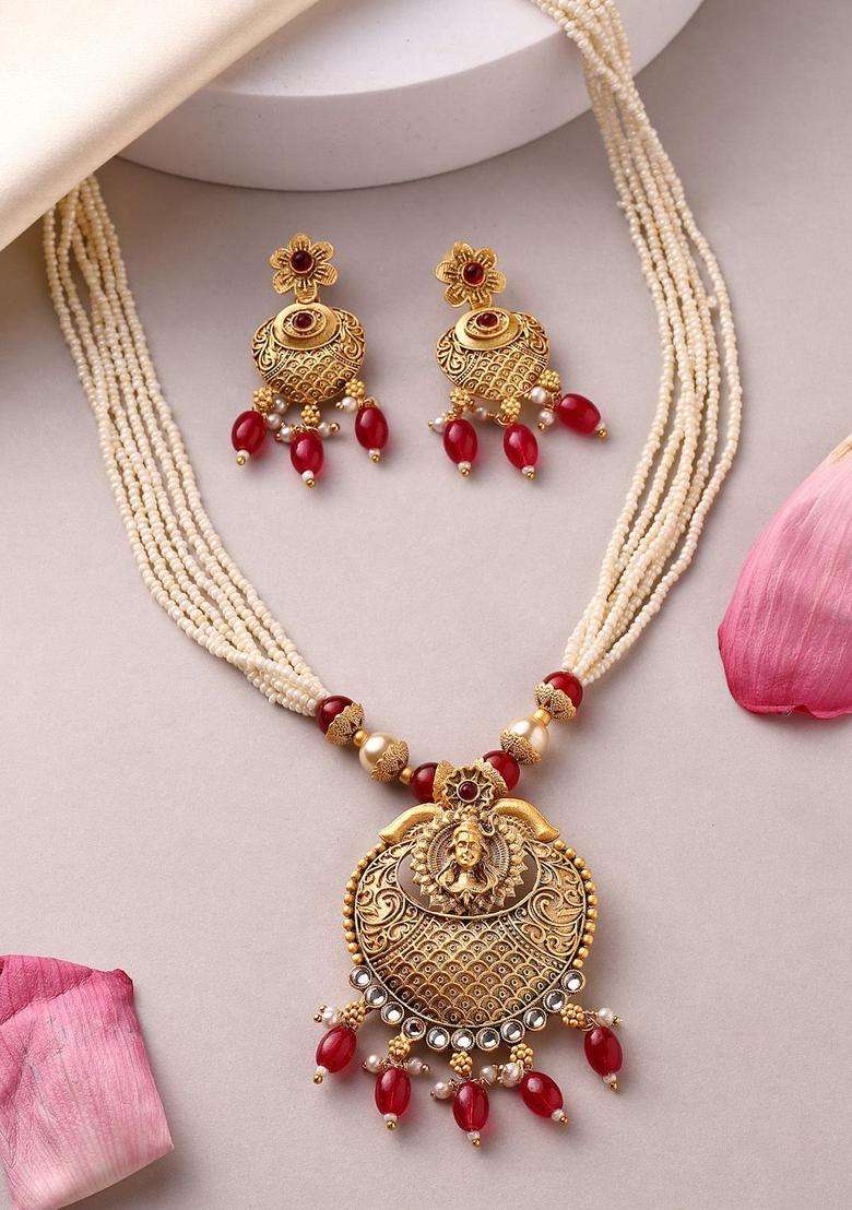 22K Gold-Plated Lord Shiva Kundan Stone & Pearls Beaded Jewellery Set for Women | Traditional Temple Jewellery for Wedding & Festive Wear | Gift for Her - Indya