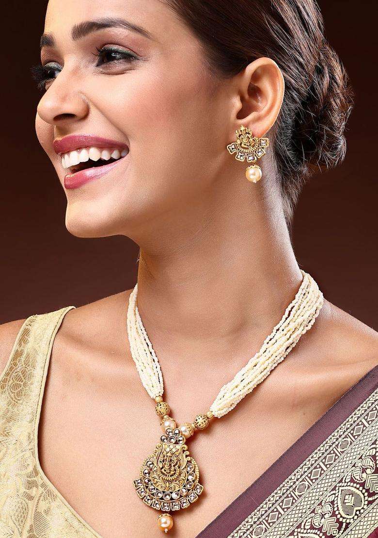 18K Gold-Plated Lord Ganesha Kundan Studded & Beaded Jewellery Set for Women | Traditional Temple Jewellery for Wedding & Festive Wear | Gift for Her - Indya