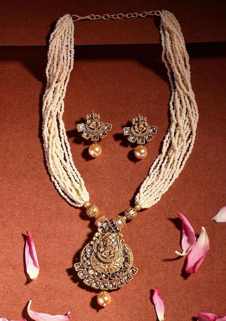 18K Gold-Plated Lord Ganesha Kundan Studded & Beaded Jewellery Set for Women | Traditional Temple Jewellery for Wedding & Festive Wear | Gift for Her - Indya