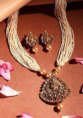 18K Gold-Plated Lord Krishna Kundan Studded & Beaded Jewellery Set for Women | Traditional Temple Jewellery for Wedding & Festive Wear | Gift for Her