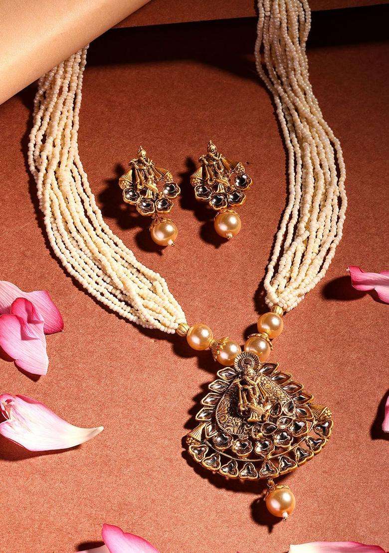 18K Gold-Plated Lord Krishna Kundan Studded & Beaded Jewellery Set for Women | Traditional Temple Jewellery for Wedding & Festive Wear | Gift for Her - Indya