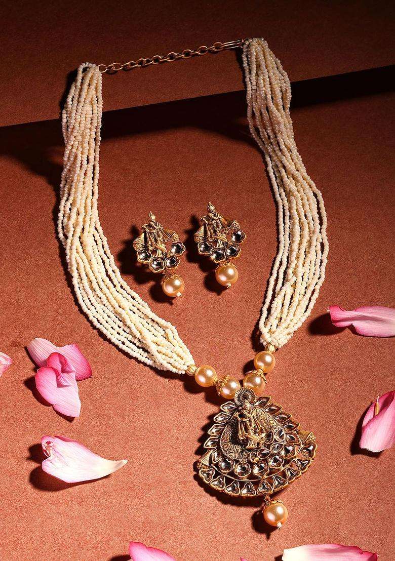 18K Gold-Plated Lord Krishna Kundan Studded & Beaded Jewellery Set for Women | Traditional Temple Jewellery for Wedding & Festive Wear | Gift for Her - Indya