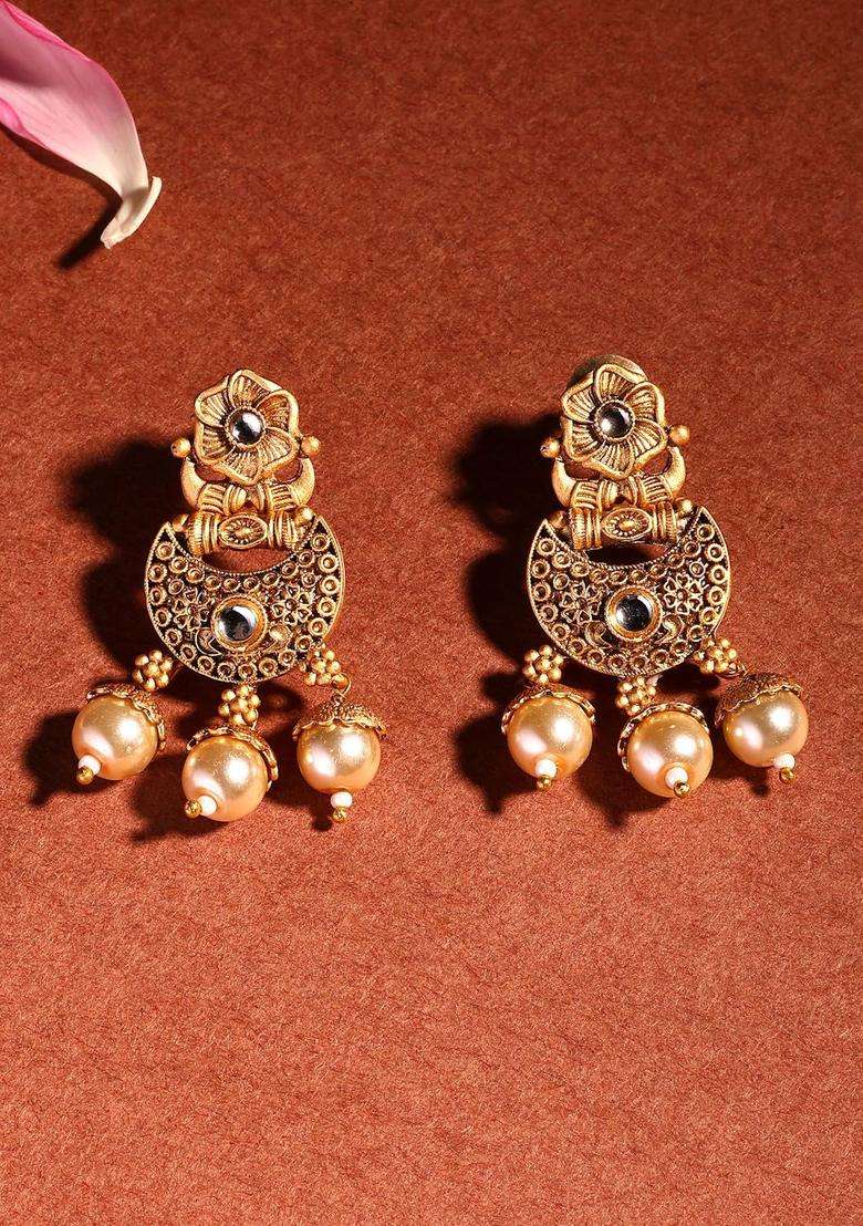 Gold-Plated Kundan-Studded & Pearl Beaded Jewellery Set for Women | Traditional Temple Jewellery for Wedding & Festive Wear | Gift for Her - Indya