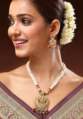 22K Gold-Plated Lord Shiva Kundan Stone with Pearl & Beaded Jewellery Set for Women | Traditional Temple Jewellery for Wedding & Festive Wear | Gift for Her