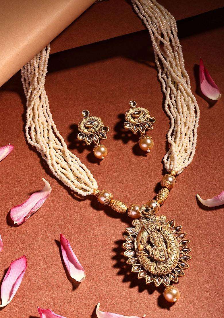 18K Gold-Plated Lord Ram Kundan Stone with Pearl & Beaded Jewellery Set for Women | Traditional Temple Jewellery for Wedding & Festive Wear | Gift for Her - Indya