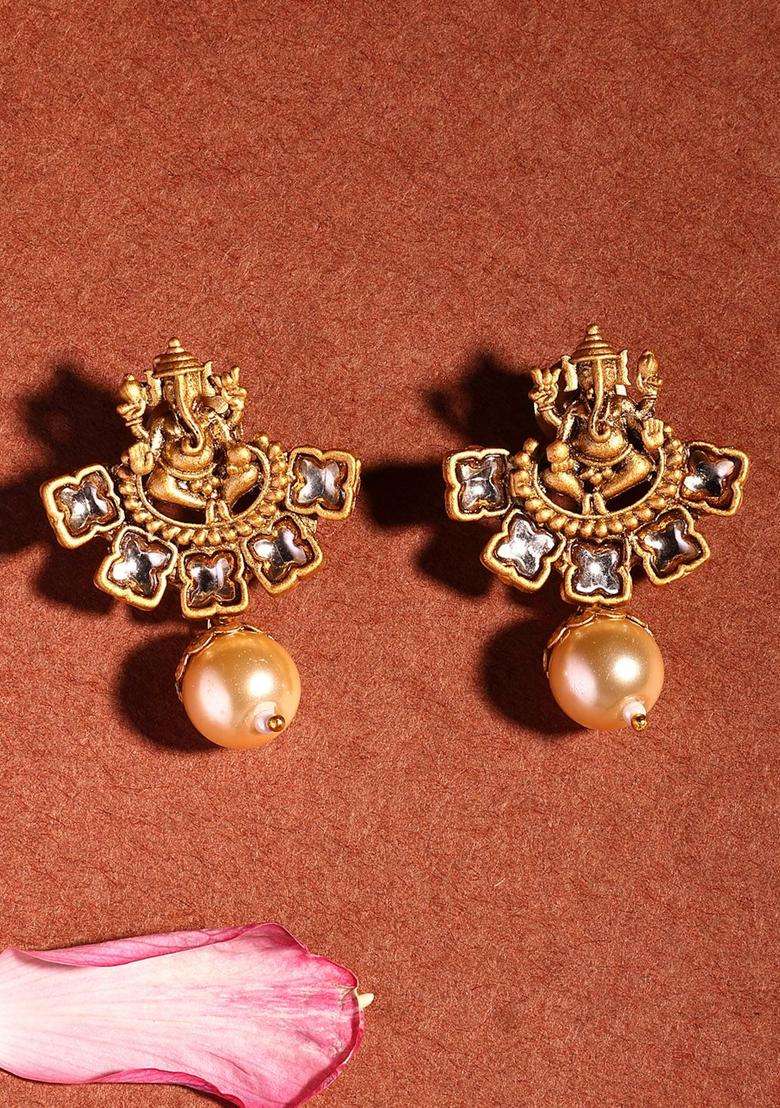 18K Gold-Plated Lord Ganesha Kundan Stone-Studded & Pearls BeadedJewellerySet for Women | Traditional Temple Jewellery for Wedding & Festive Wear | Gift for Her - Indya