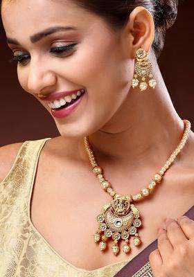 18K Gold-Plated Lord Ganesha Kundan Stone with Pearl & Beaded Jewellery Set for Women | Traditional Temple Jewellery for Wedding & Festive Wear | Gift for Her