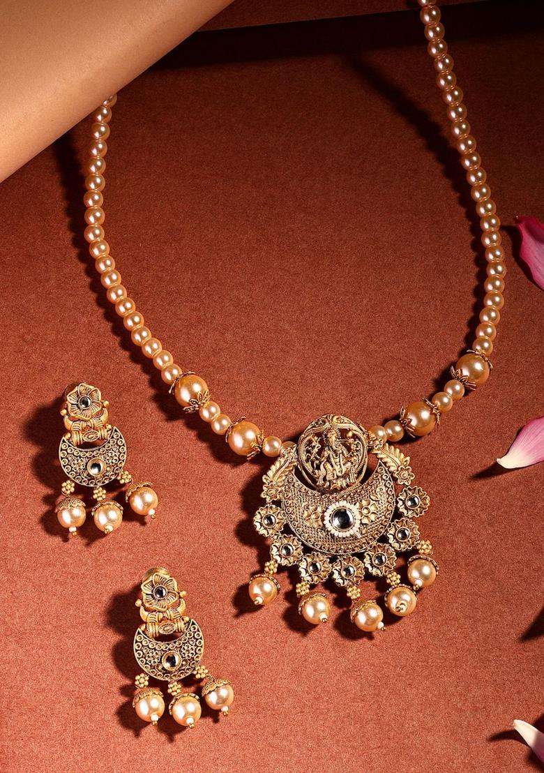 18K Gold-Plated Lord Ganesha Kundan Stone with Pearl & Beaded Jewellery Set for Women | Traditional Temple Jewellery for Wedding & Festive Wear | Gift for Her - Indya