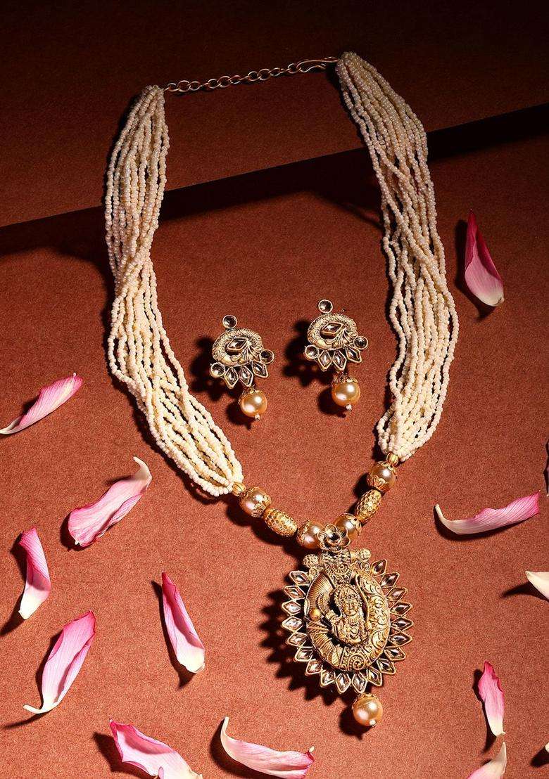 18K Gold-Plated Lord Ram Kundan Stone-Studded & Pearls BeadedJewellerySet for Women | Traditional Temple Jewellery for Wedding & Festive Wear | Gift for Her - Indya