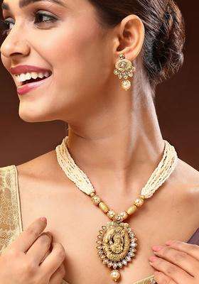 18K Gold-Plated Lord Ram Kundan Stone with Pearl & Beaded Jewellery Set for Women | Traditional Temple Jewellery for Wedding & Festive Wear | Gift for Her