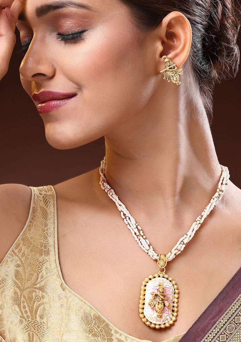 18K Gold-Plated Lord Krishna Meenakari Pearl & BeadedJewellerySet for Women | Traditional Temple Jewellery for Wedding & Festive Wear | Gift for Her - Indya